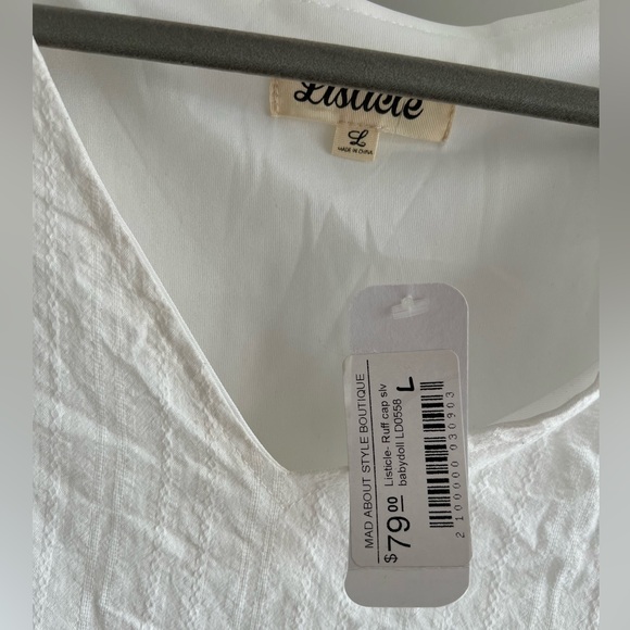 Listicle White Babydoll Mini Dress - L NWT - Picture 6 of 11